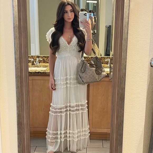 Free People wedding dress boho maxi crochet embroidered BHLDN Anthropologie - Picture 12 of 13